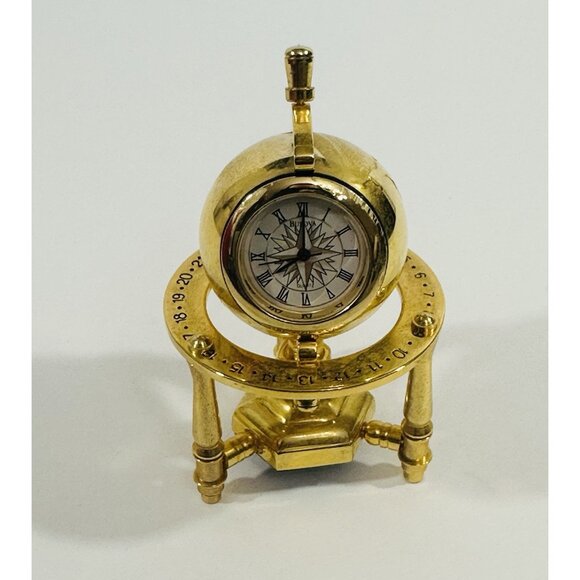 Bulova Miniature Clock Planetarium Spinning Globe Brass 3” Works Quartz B0573 - Picture 1 of 11